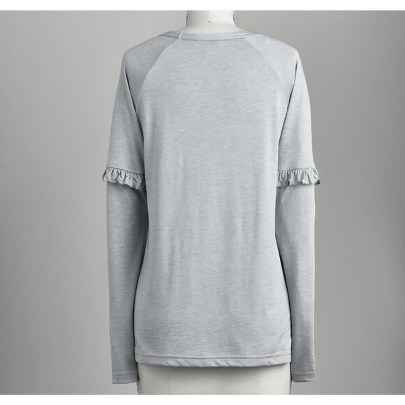 Sundance Camden Joy Tee Long Sleeve Ruffle Sleeve Top Sz XL Gray Raglan Sleeves - Picture 3 of 12